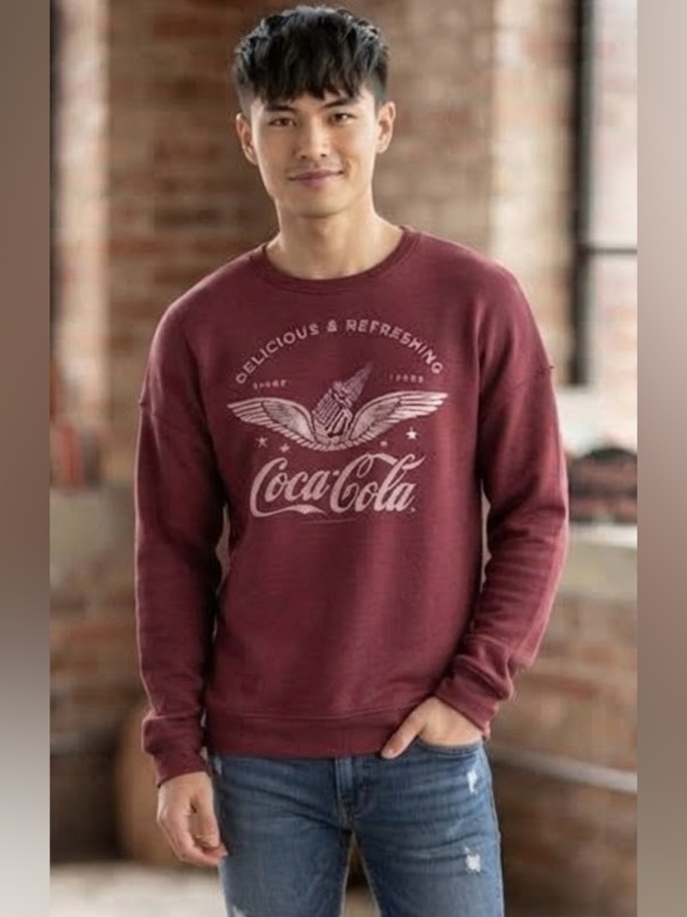 Vintage 2000s Coca-Cola Crewneck Sweatshirt Men's Small Maroon Pullover Fleece